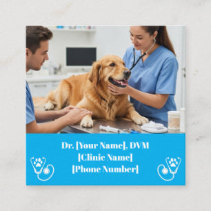 Modern Blue Veterinarian & Pet Clinic  Square Business Card