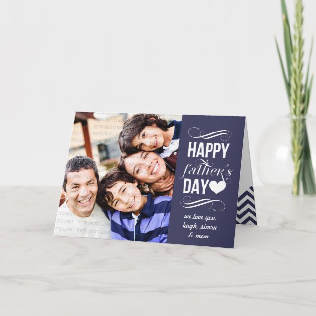 Modern Blue Vintage Banner Father's Day Photo Card (Front)