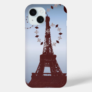 modern blue vintage paris eiffel tower iPhone 15 case