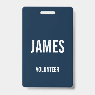 Modern Blue Volunteer Name Event Information Badge ID Badge