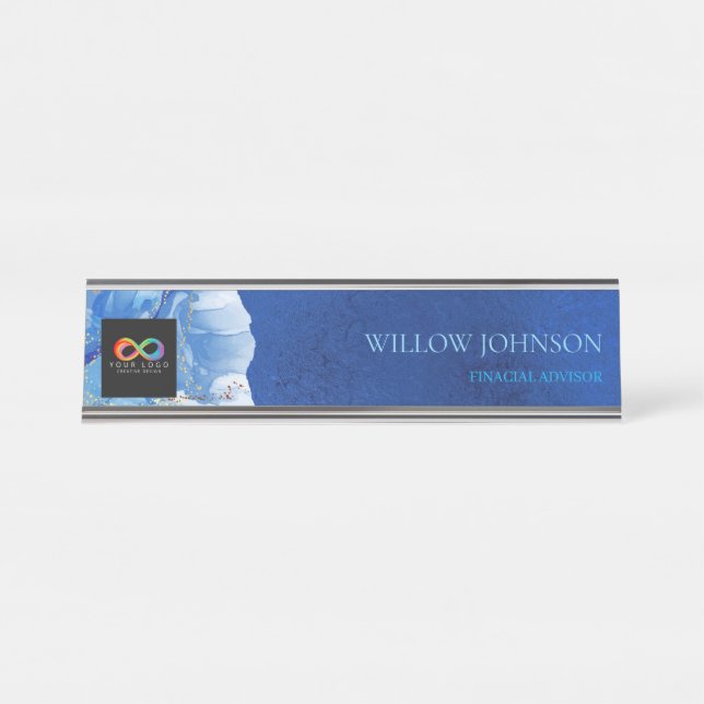 Modern Blue Water Audit Firm Custom Logo Desk  Name Plate (Front)