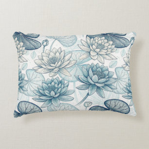 Modern Blue Water Lilies Monet Style Decorative Cushion