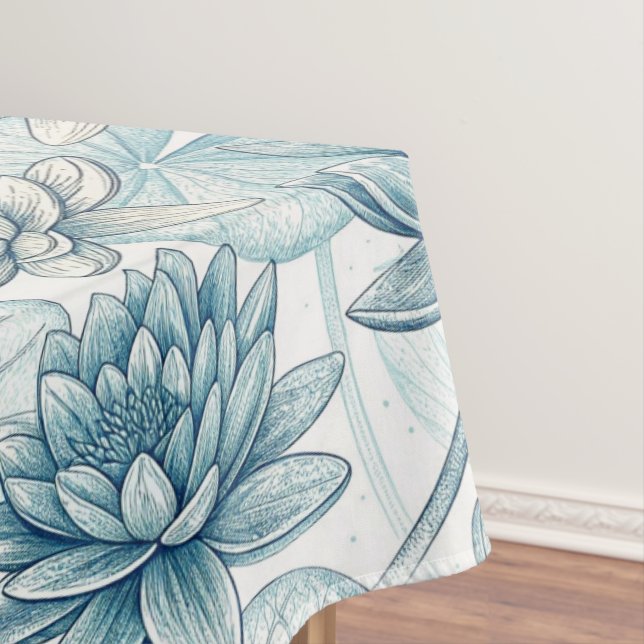 Modern Blue Water Lilies Monet Style Tablecloth (In Situ)