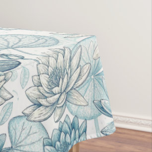 Modern Blue Water Lilies Monet Style Tablecloth