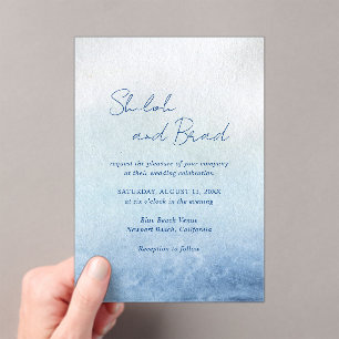 Modern Blue Watercolor Beach Elegant Wedding Acrylic Invitations