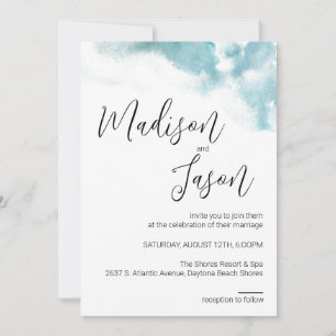 Modern Blue Watercolor Beach Wedding Invitation