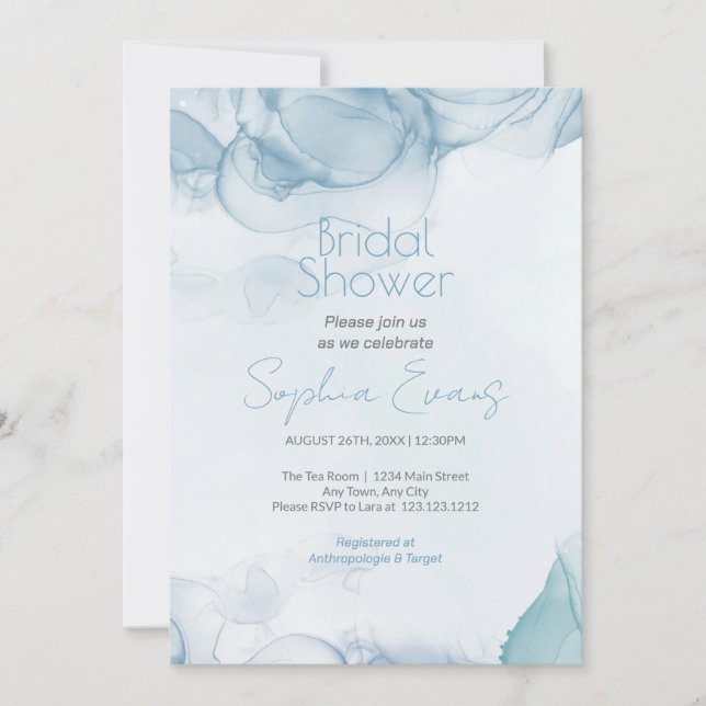 Modern Blue Watercolor Bridal Shower Invitation (Front)