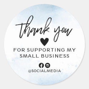 Modern Blue Watercolor Business Thank You Classic Round Sticker