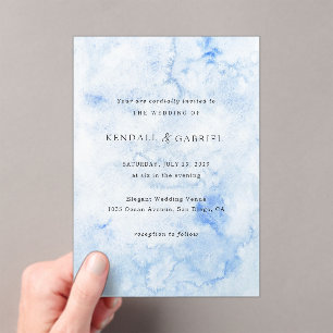 Modern Blue Watercolor Elegant Wedding Acrylic Invitations