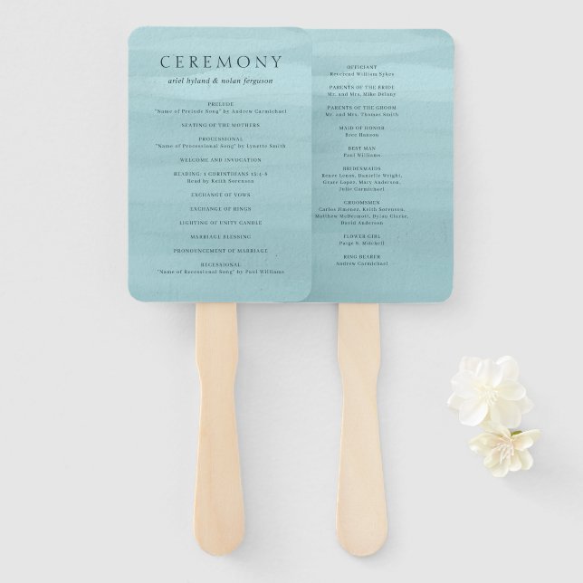 Modern Blue Watercolor Elegant Wedding Hand Fan (Front and Back)