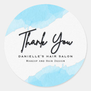 Modern Blue Watercolor Fashion Classic Round Sticker