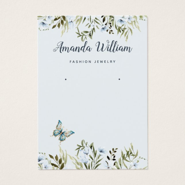 Modern Blue watercolor floral earring display card (Front)