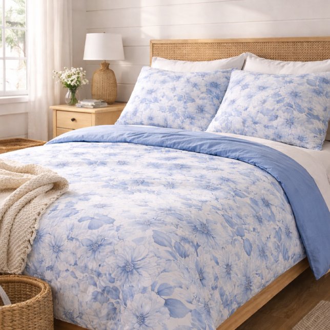 Modern Blue Watercolor Floral Pattern Pillowcase (Creator Uploaded)