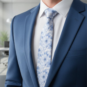Modern Blue Watercolor Floral Pattern Tie