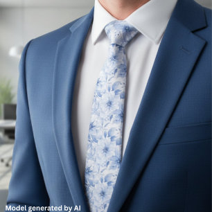 Modern Blue Watercolor Floral Pattern Tie