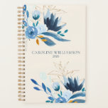 Modern Blue Watercolor Floral Personalised 2022 Planner<br><div class="desc">Beautiful and stylish watercolor flower painting in blue and gold,  personalised with your name.</div>