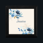 Modern Blue Watercolor Floral Personalised  Gift Box<br><div class="desc">Beautiful and stylish watercolor flower painting in blue and gold,  personalised with your name.</div>