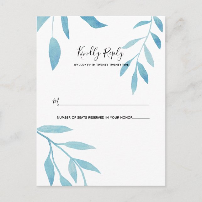 Modern Blue Watercolor Floral RSVP  Postcard (Front)