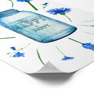 Modern Blue Watercolor Flowers Hand Lettering Sign