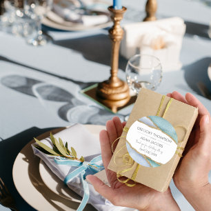 Modern Blue Watercolor Gold Glitter Wedding Favour Classic Round Sticker