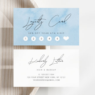 Modern blue watercolor makeup & hair loyalty card