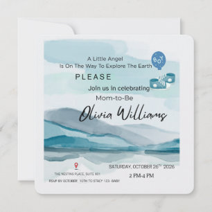 Modern Blue Watercolor Mountain Baby Shower Invita Invitation