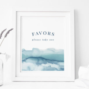Modern Blue Watercolor Ocean Favours Sign