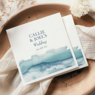Modern Blue Watercolor Ocean Wedding Napkin