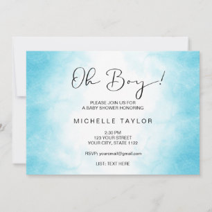 Modern blue watercolor oh boy baby shower invitati invitation