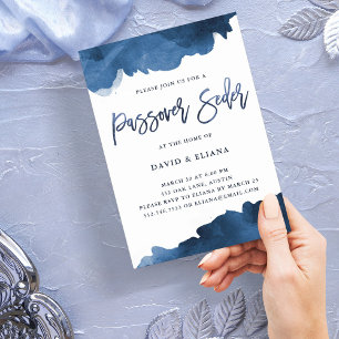 Modern Blue Watercolor Passover Seder Invitation