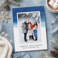 Modern Blue Watercolor Photo Happy Holiday