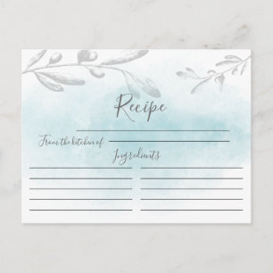 Modern Blue Watercolor Recipe Card