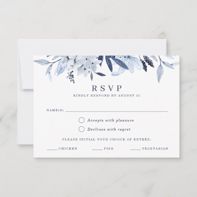 Modern Blue Watercolor RSVP Meal Choice Selection Invitation (Front)