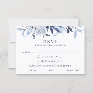Modern Blue Watercolor RSVP Meal Choice Selection Invitation