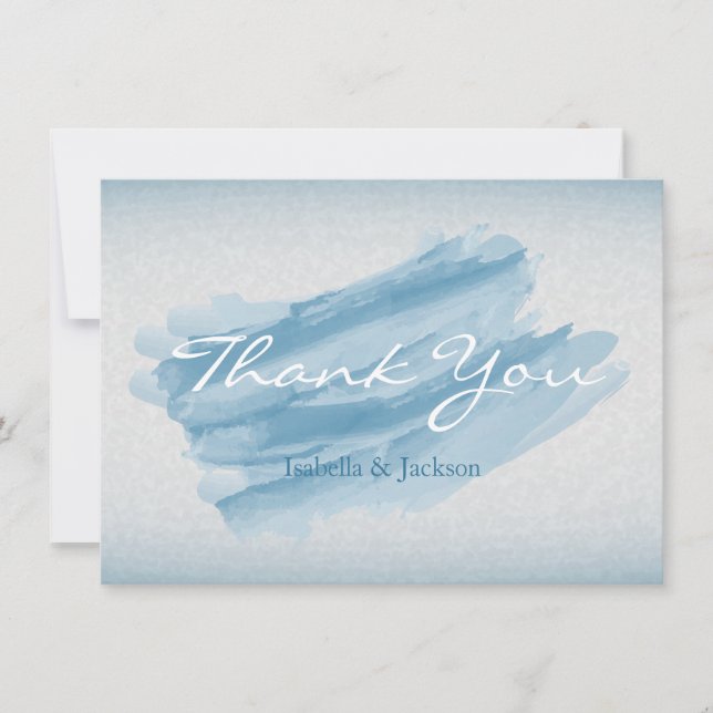 Modern Blue Watercolor Splash Thank You Card (Front)