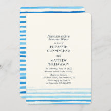 Modern Blue Watercolor Stripes Rehearsal Dinner