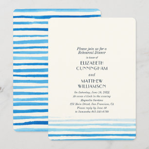 Modern Blue Watercolor Stripes Rehearsal Dinner Invitation