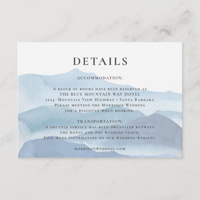 Modern Blue Watercolor Wedding Details   Enclosure Card (Front)