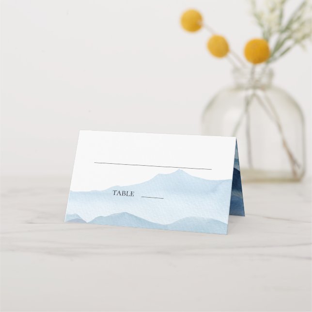 Modern Blue Watercolor Wedding  Place Card (Front)