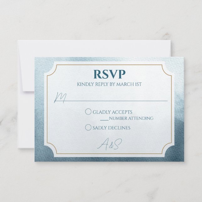 Modern Blue Watercolor Wedding RSVP Card (Front)