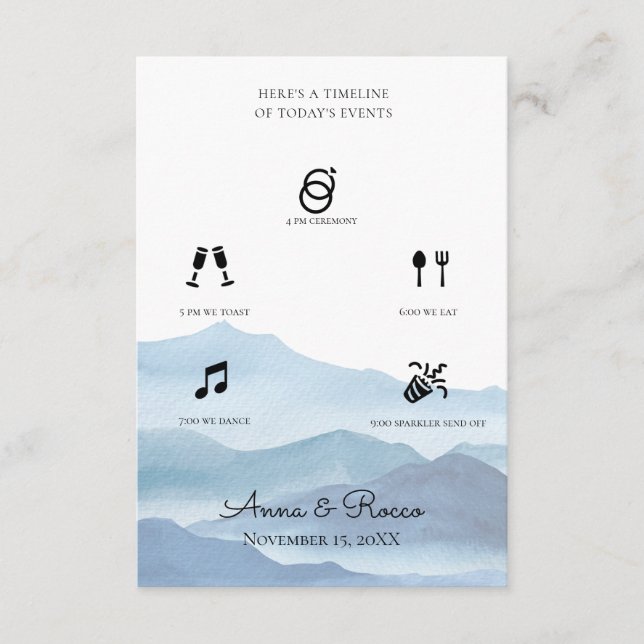 Modern Blue Watercolor Wedding Timeline  Enclosure Card (Front)