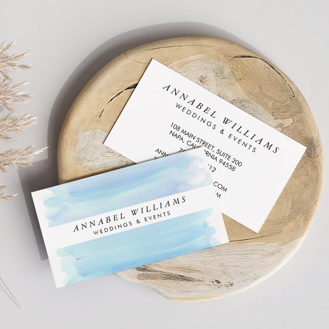 Modern Blue Watercolor & White Stripe Business Card (Creator Uploaded)