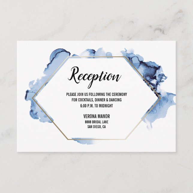 Modern Blue Watercolor with Gold Frame Enclosure Card (Front)