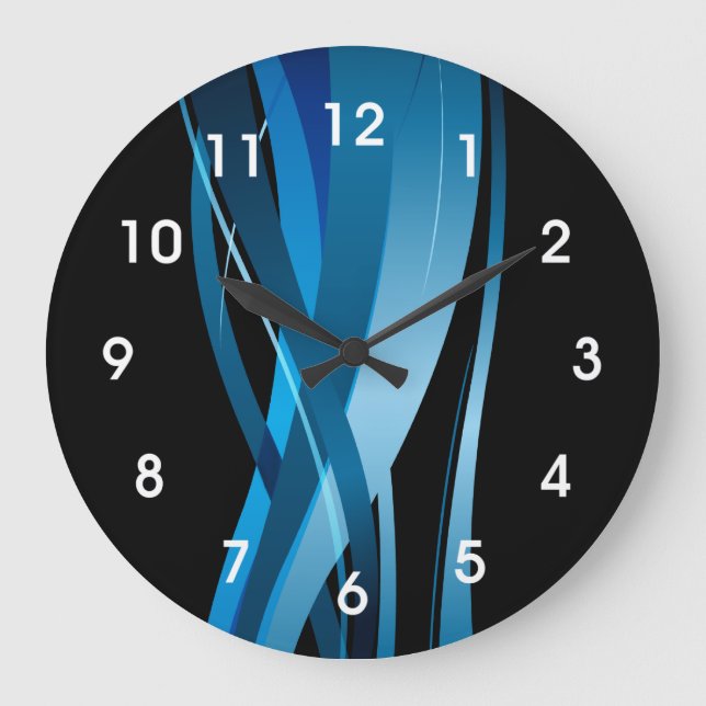 Modern Blue Wave Abstract Large Clock (Front)