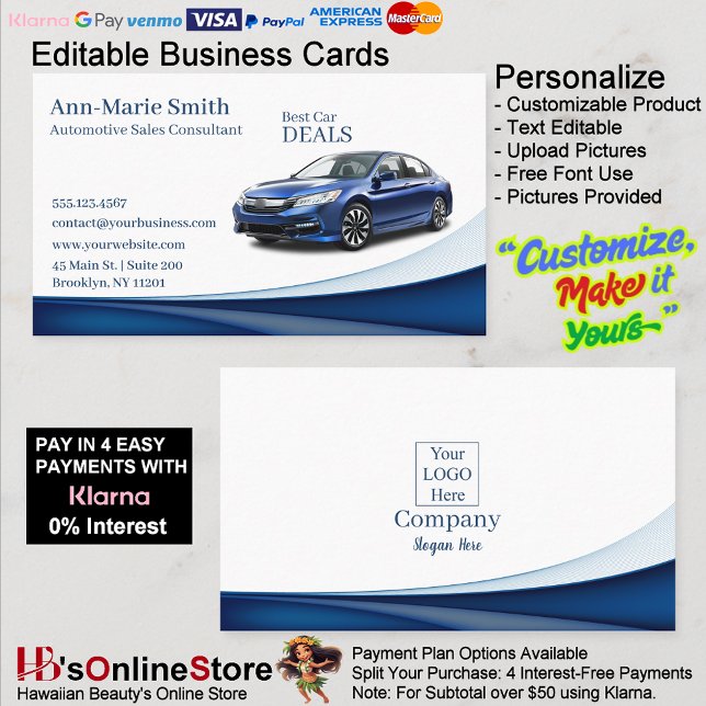 Modern Blue Wave Car Sales Commercial  Business Card (Modern Blue Wave Car Sales Commercial Business Card.)