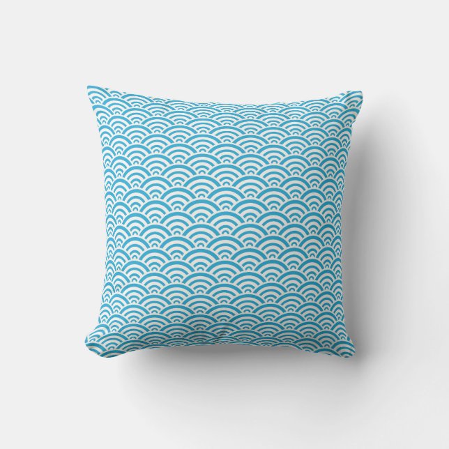 Modern Blue Wave Pattern Throw Pillow (Front)