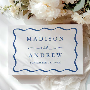 Modern Blue Wavy Frame Photo Wedding Guest Book