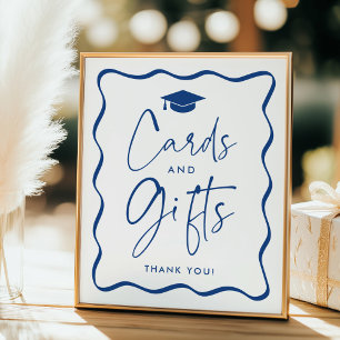 Modern Blue Wavy Graduation Cards and Gifts Poster