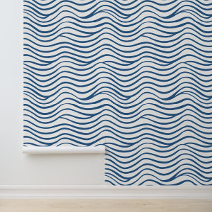 Modern Blue Wavy Stripes Wallpaper