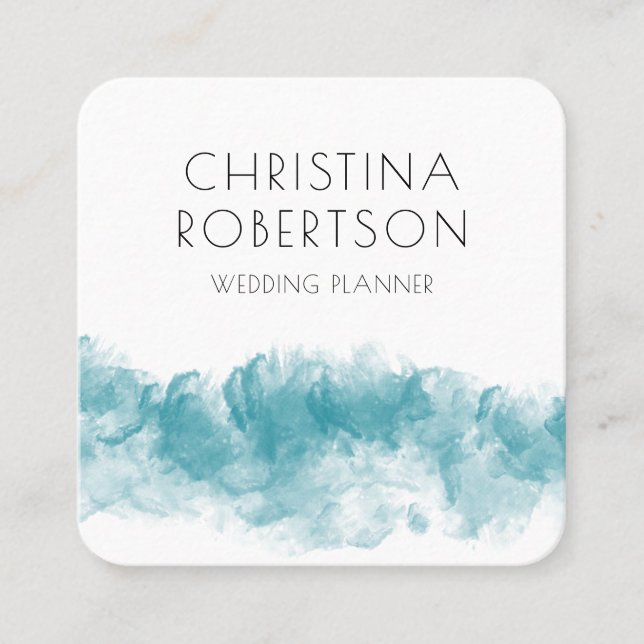 modern blue wavy watercolor abstract square business card (Front)